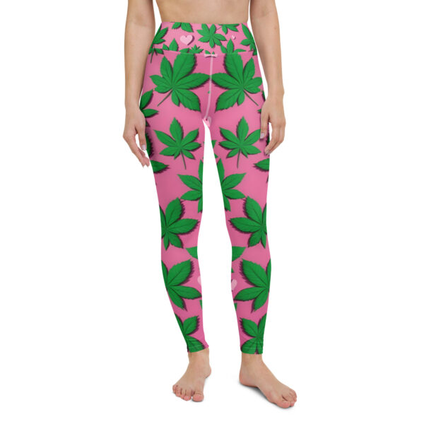 Fifth Degree™ Pink Weed 420 Marijuana Cannabis High Waisted Moisture Wicking Yoga Music Festival Leggings - Image 2