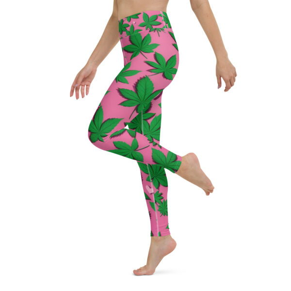 Fifth Degree™ Pink Weed 420 Marijuana Cannabis High Waisted Moisture Wicking Yoga Music Festival Leggings - Image 3