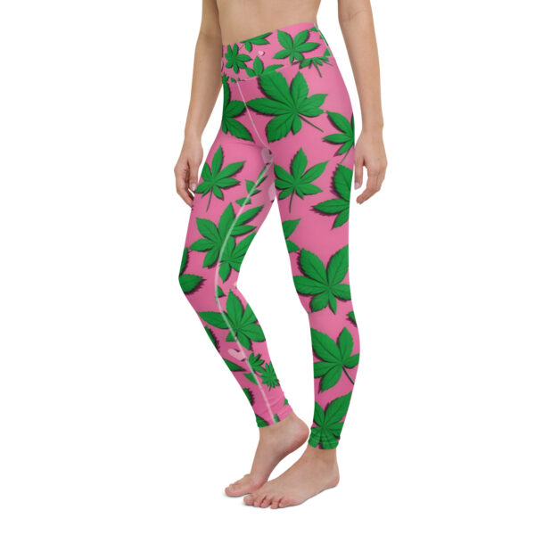 Fifth Degree™ Pink Weed 420 Marijuana Cannabis High Waisted Moisture Wicking Yoga Music Festival Leggings - Image 4